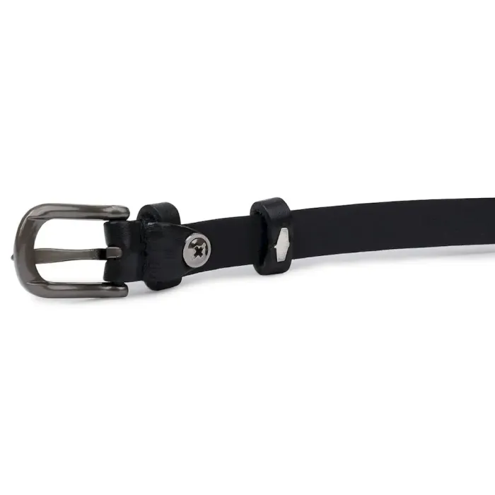 Тонкий кожаный женский ремень Vintage 20767 Черный