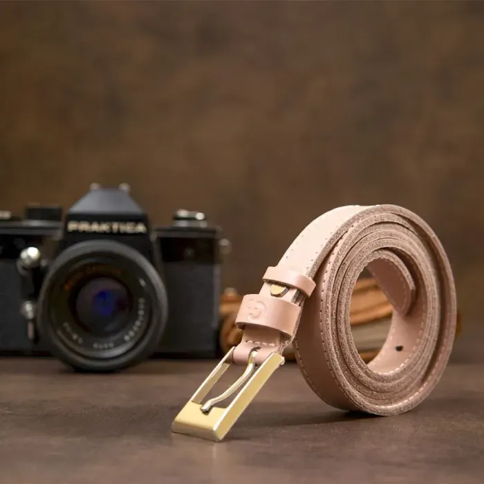 Тонкий жіночий шкіряний ремінь GRANDE PELLE 11448 Рожевий