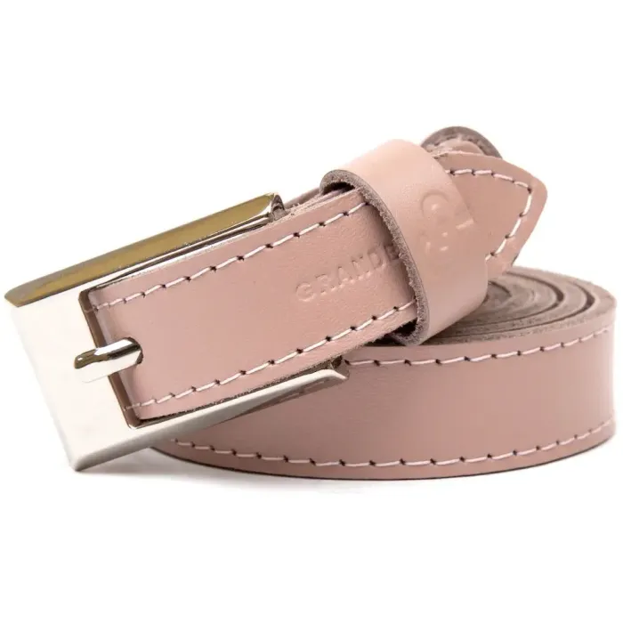 Тонкий жіночий шкіряний ремінь GRANDE PELLE 11448 Рожевий