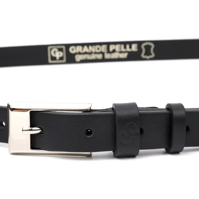 Тонкий женский ремень из натуральной кожи GRANDE PELLE 11673 Черный