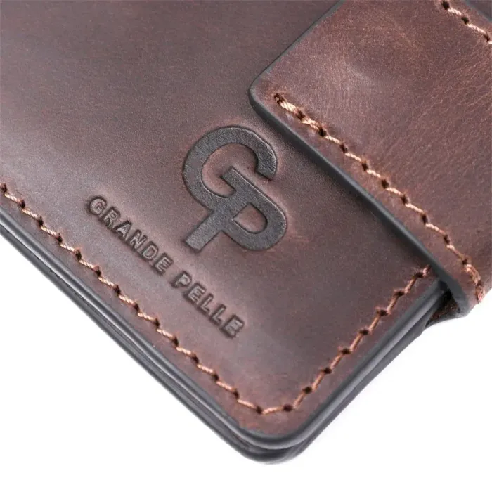 Тонке шкіряне портмоне унісекс GRANDE PELLE 11220 Коричневе