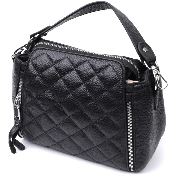 Трендова сумка для жінок у ромби з натуральної шкіри Vintage 22667 Чорна