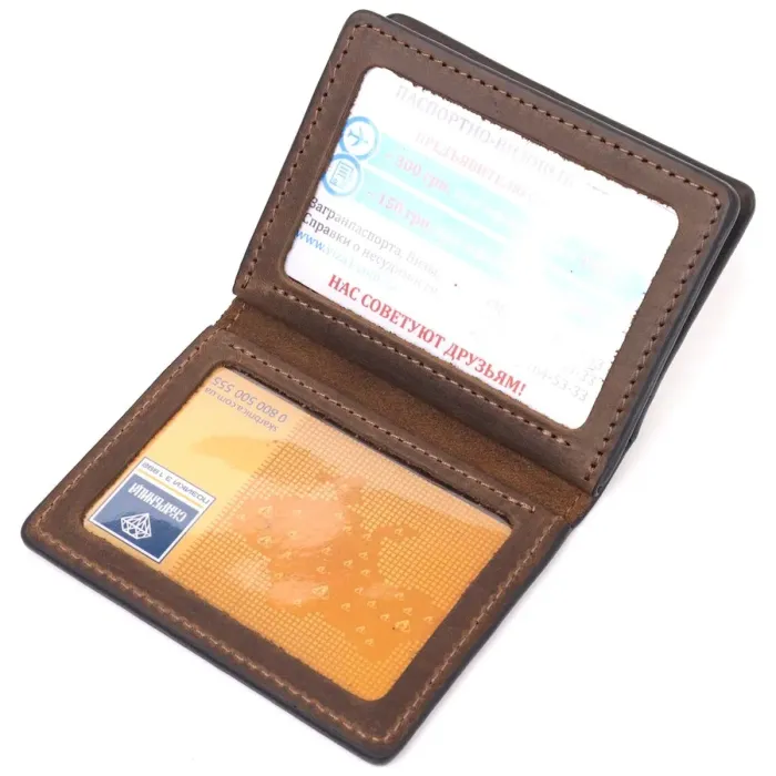 Удобная обложка на автодокументы в винтажной коже Украина GRANDE PELLE 16710 Коричневая
