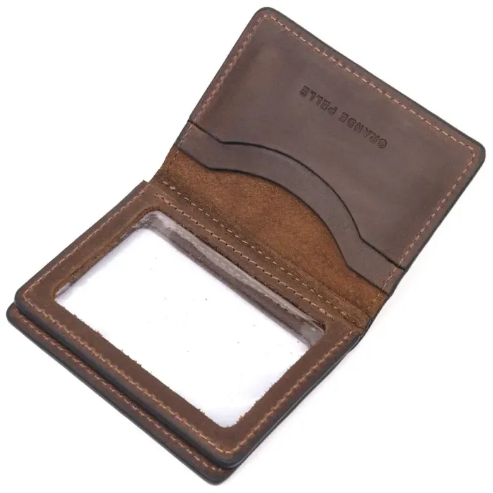 Удобная обложка на автодокументы в винтажной коже Украина GRANDE PELLE 16710 Коричневая