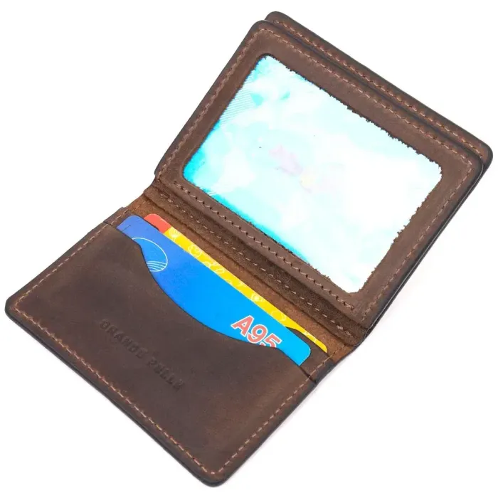 Удобная обложка на автодокументы в винтажной коже Украина GRANDE PELLE 16710 Коричневая