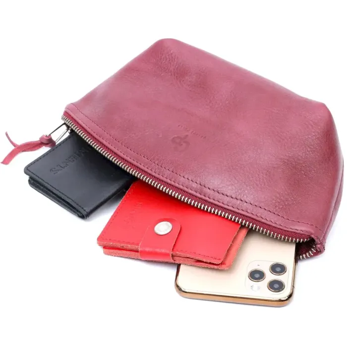 Удобная женская кожаная косметичка GRANDE PELLE 16792 Марсала