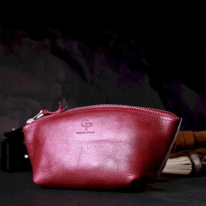 Удобная женская кожаная косметичка GRANDE PELLE 16792 Марсала