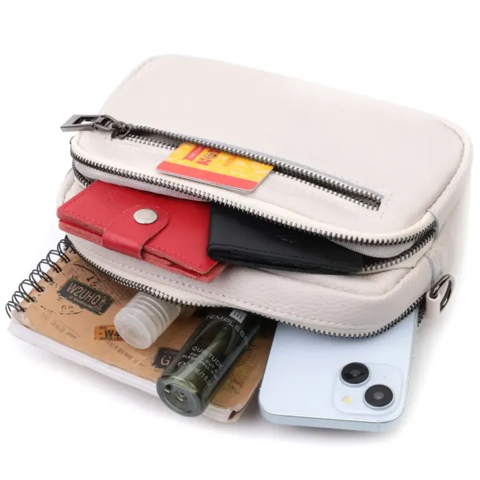 Зручна сумка жіноча з накладною кишенею з натуральної шкіри Vintage 22642 Біла