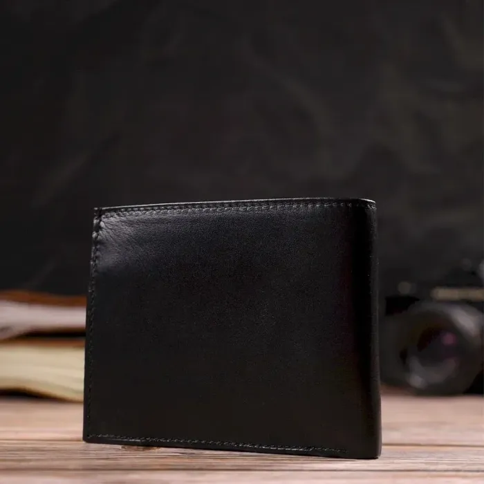 Удобное горизонтальное мужское портмоне из натуральной гладкой кожи CANPELLINI 21779 Черное