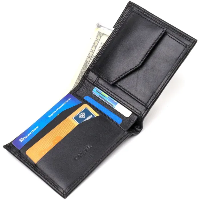 Удобное горизонтальное мужское портмоне из натуральной гладкой кожи CANPELLINI 21779 Черное