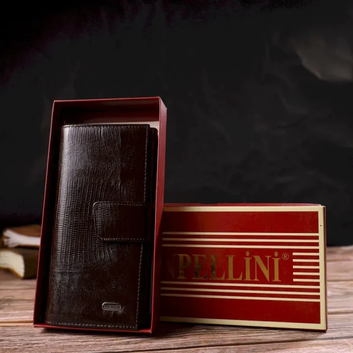 Удобное вертикальное мужское портмоне из натуральной фактурной кожи с тиснением CANPELLINI 21839 Коричневое