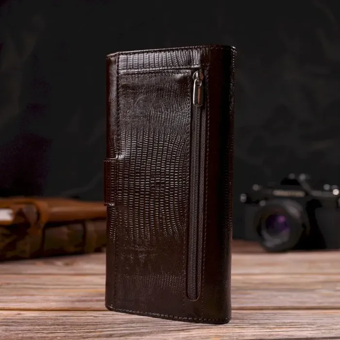 Удобное вертикальное мужское портмоне из натуральной фактурной кожи с тиснением CANPELLINI 21839 Коричневое