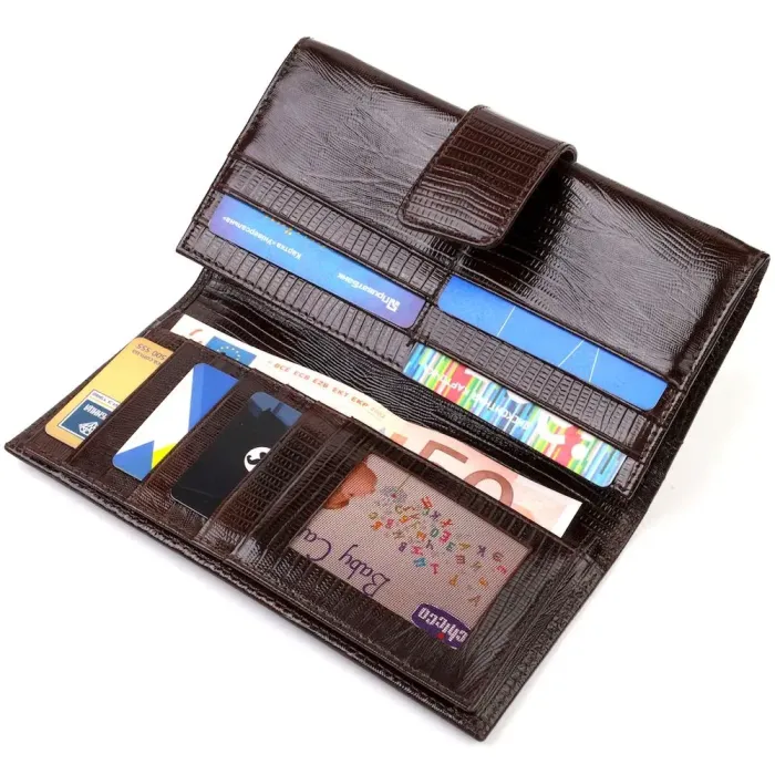 Удобное вертикальное мужское портмоне из натуральной фактурной кожи с тиснением CANPELLINI 21839 Коричневое