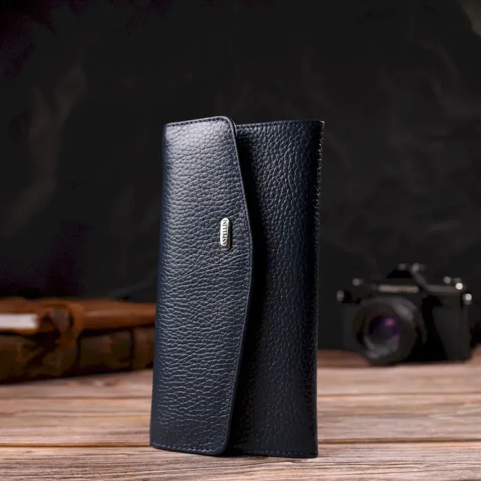 Зручне жіноче портмоне з натуральної шкіри флотар CANPELLINI 21702 Синє