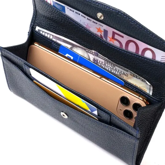 Зручне жіноче портмоне з натуральної шкіри флотар CANPELLINI 21702 Синє