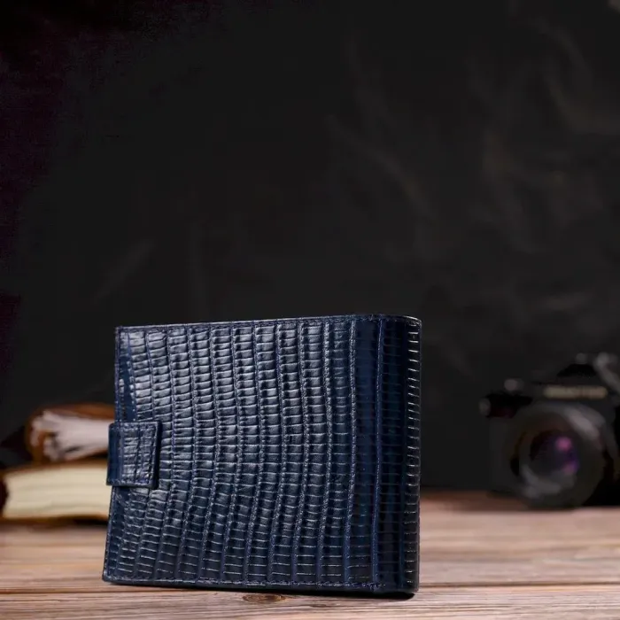 Удобный горизонтальный кошелек для мужчин из натуральной кожи с тиснением CANPELLINI 21887 Синий