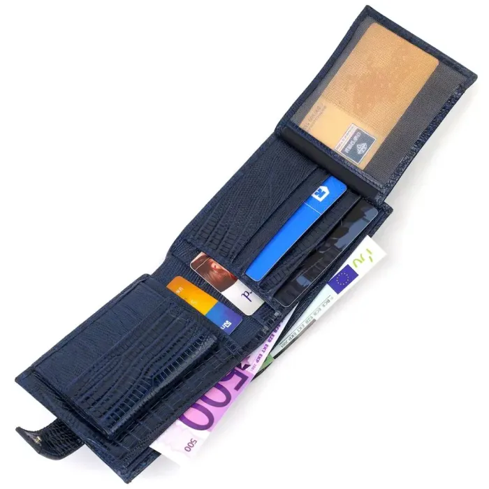 Удобный горизонтальный кошелек для мужчин из натуральной кожи с тиснением CANPELLINI 21887 Синий