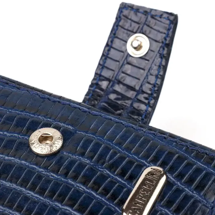Удобный горизонтальный кошелек для мужчин из натуральной кожи с тиснением CANPELLINI 21887 Синий
