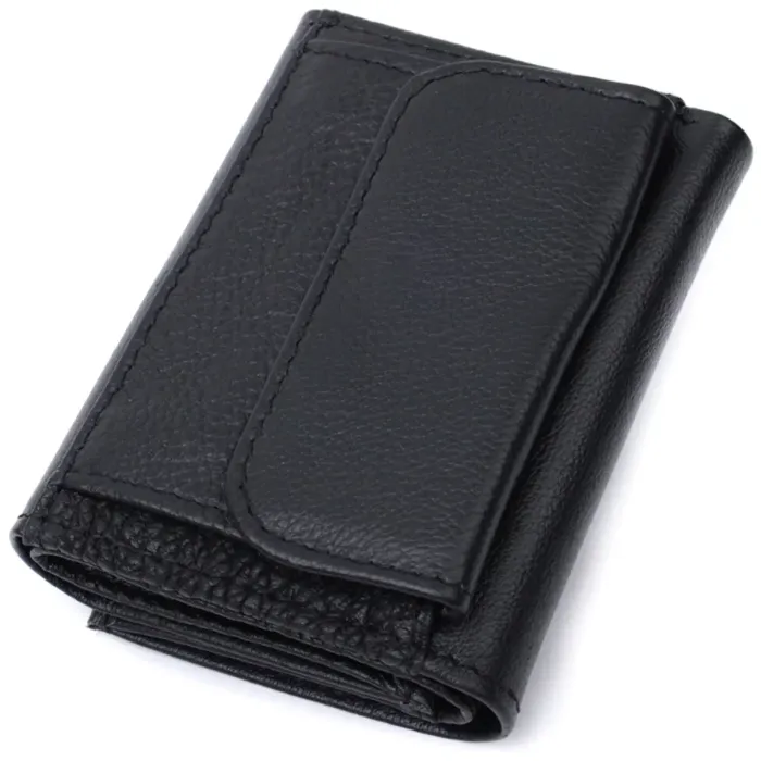 Удобный компактный кошелек с монетницей из натуральной кожи ST Leather 22742 Черный