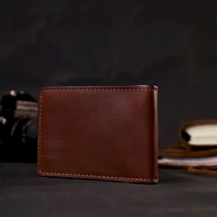 Зручний шкіряний затискач для грошей GRANDE PELLE 11636 Коричневий