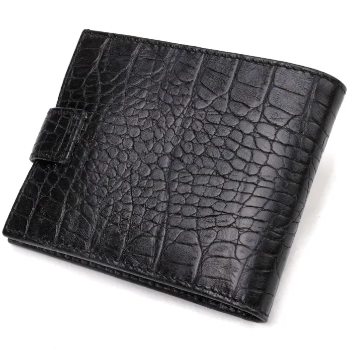 Удобный мужской бумажник из натуральной фактурной кожи с тиснением под крокодила CANPELLINI 21790 Черный