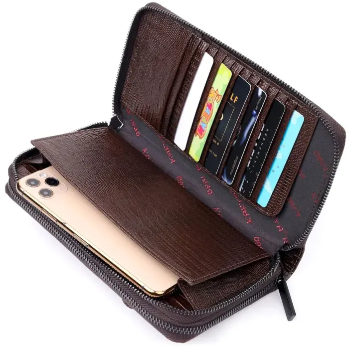 Удобный мужской клатч из фактурной кожи KARYA 20851 Коричневый