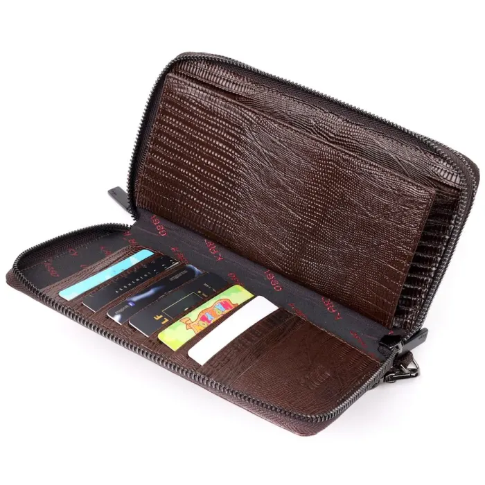 Удобный мужской клатч из фактурной кожи KARYA 20851 Коричневый