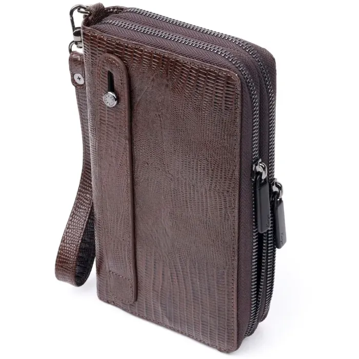Удобный мужской клатч из фактурной кожи KARYA 20851 Коричневый