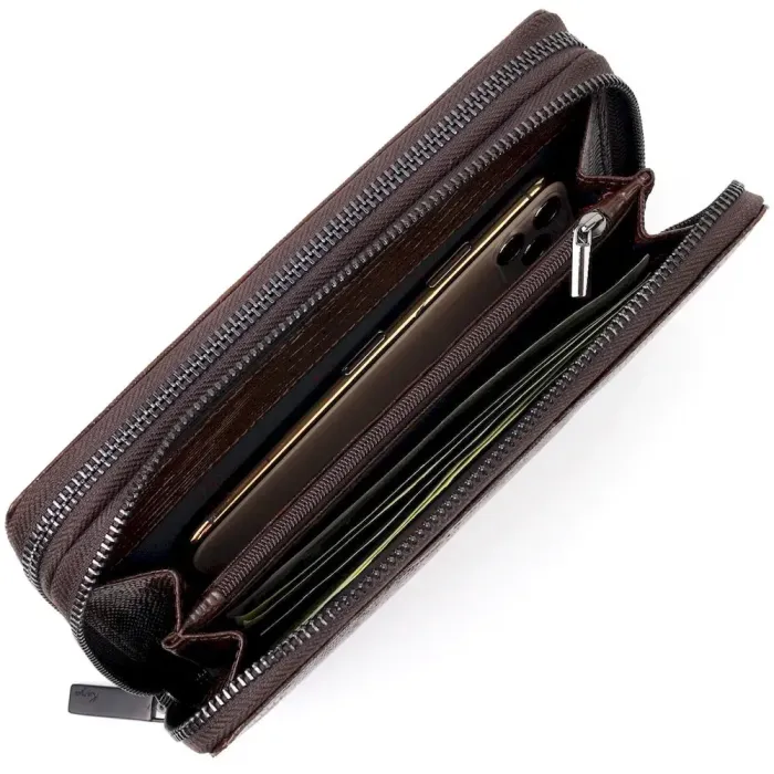 Удобный мужской клатч из фактурной кожи KARYA 20851 Коричневый