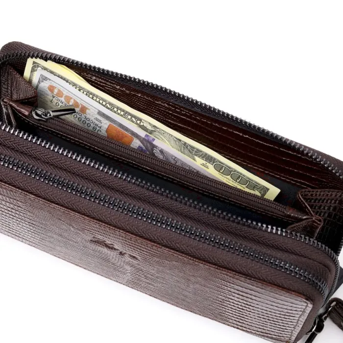 Удобный мужской клатч из фактурной кожи KARYA 20851 Коричневый