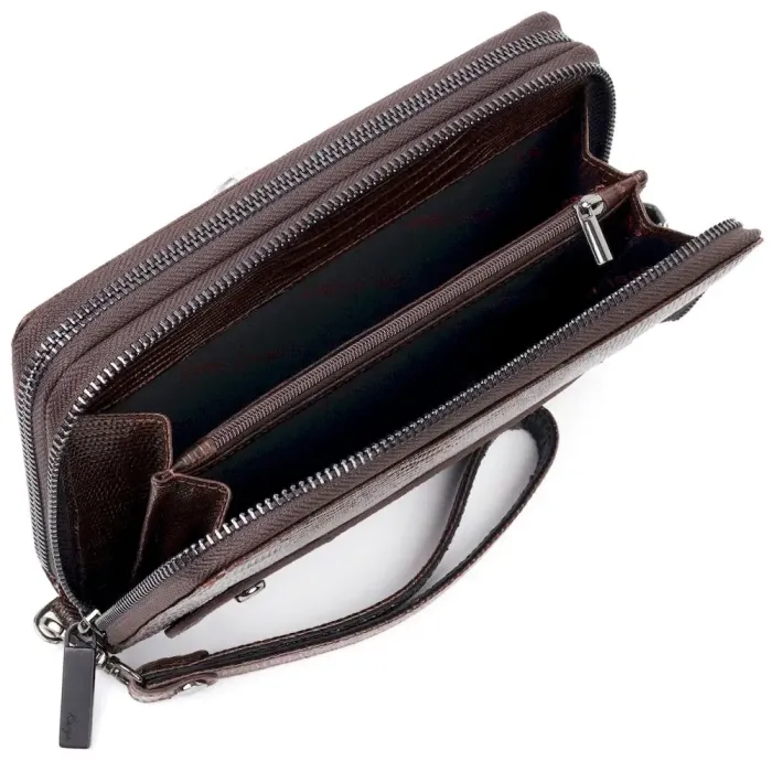 Удобный мужской клатч из фактурной кожи KARYA 20851 Коричневый