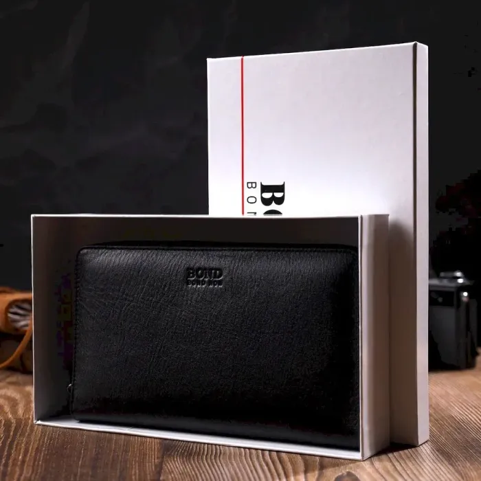 Удобный мужской клатч с одним отделением из натуральной кожи BOND 22031 Черный