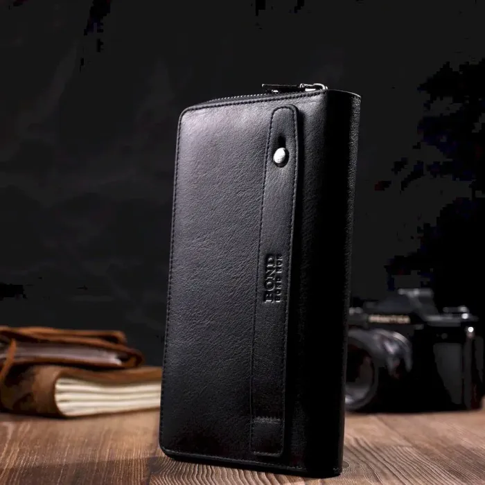 Удобный мужской клатч с одним отделением из натуральной кожи BOND 22031 Черный