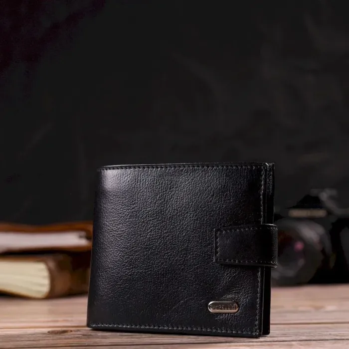 Зручний чоловічий гаманець з натуральної гладкої шкіри CANPELLINI 21877 Чорний