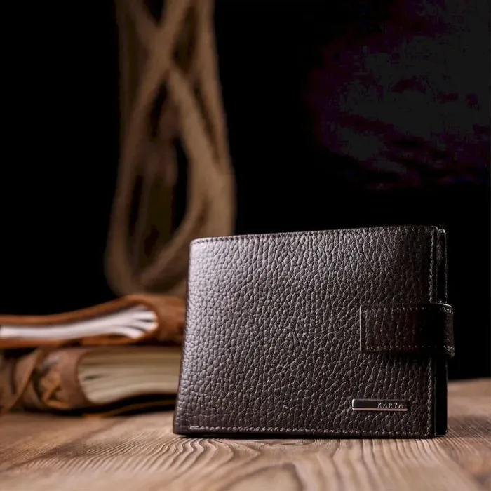 Удобный мужской кошелек из натуральной кожи KARYA 21201 Коричневый