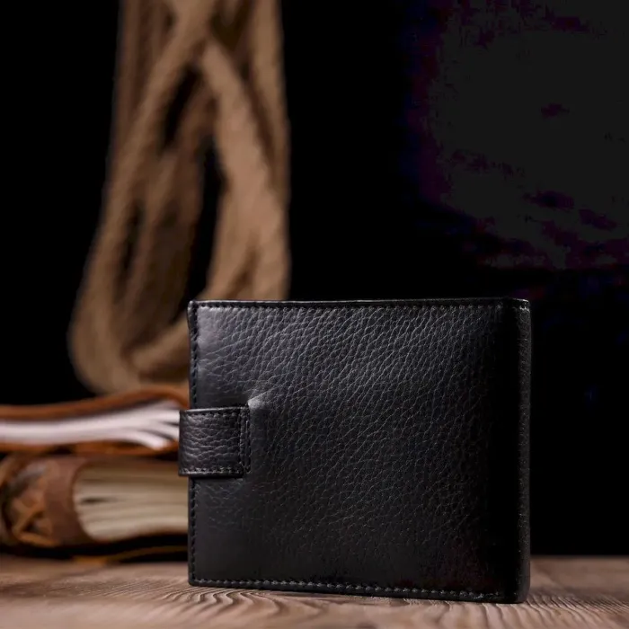 Удобный мужской кошелек из зернистой кожи KARYA 21037 Черный
