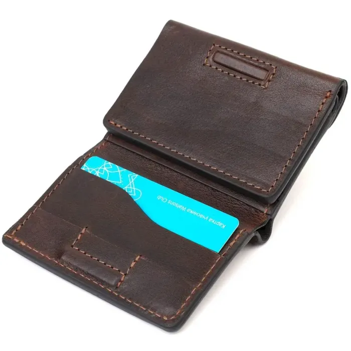 Зручний чоловічий гаманець у три складання GRANDE PELLE 16787 Темно-коричневий