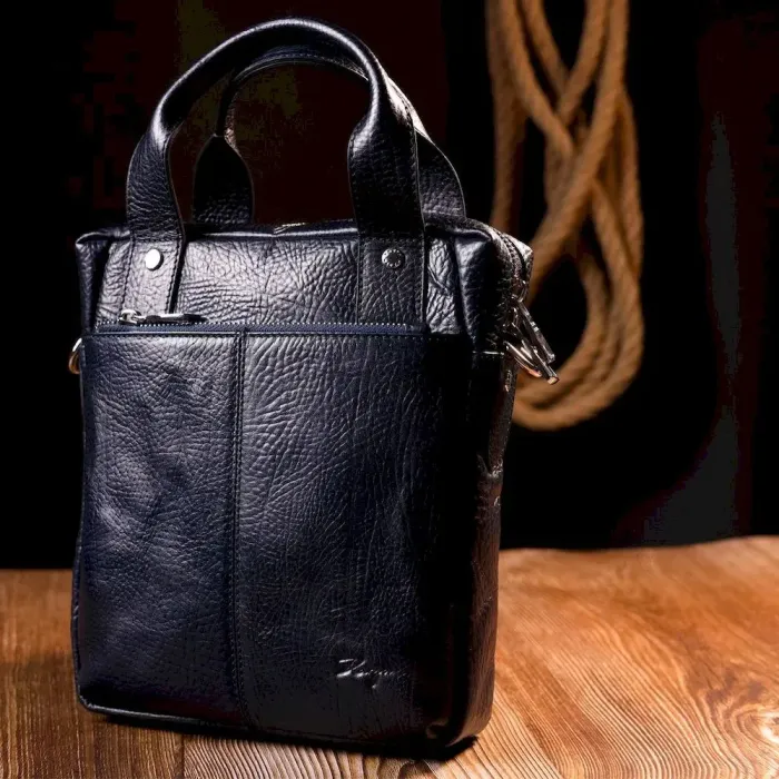 Удобный мужской мессенджер KARYA 20870 кожаный Синий