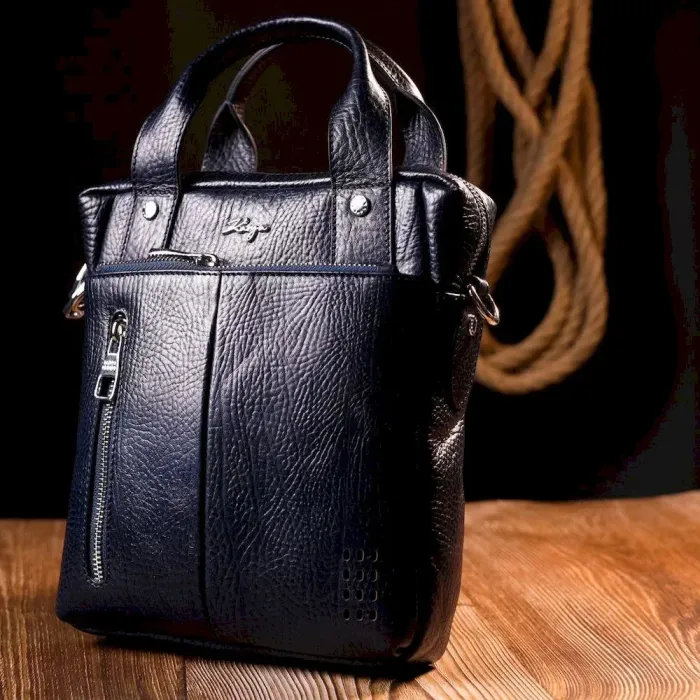 Удобный мужской мессенджер KARYA 20870 кожаный Синий