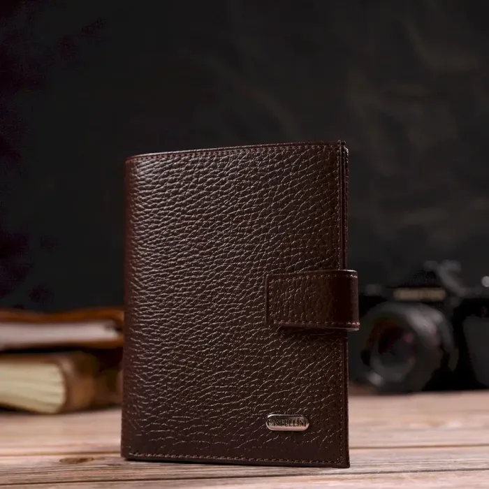 Зручний вертикальний чоловічий гаманець середнього розміру з натуральної шкіри CANPELLINI 21737 Коричневий