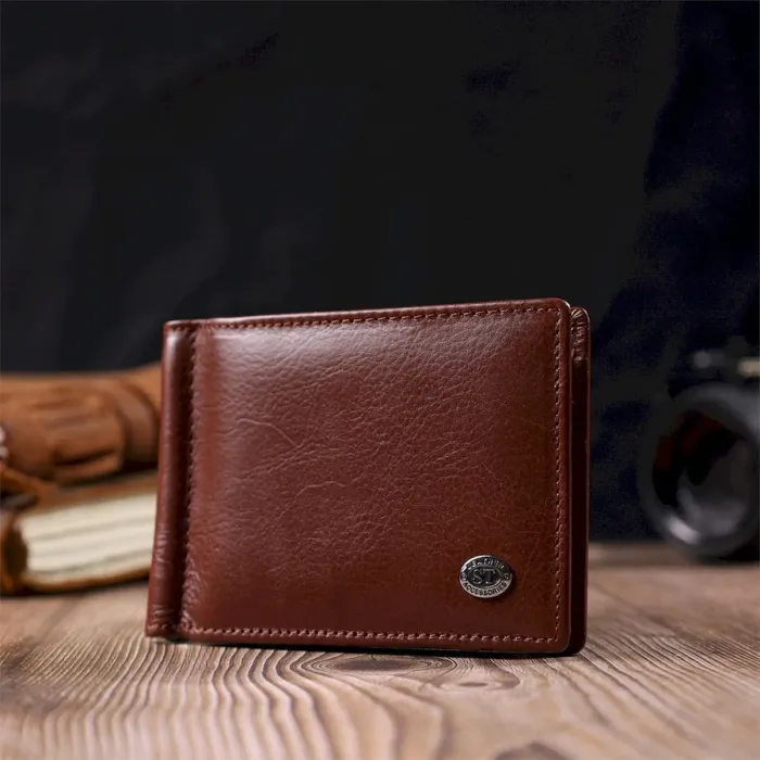 Зручний затискач для грошей із натуральної гладкої шкіри ST Leather 19427 Коричневий