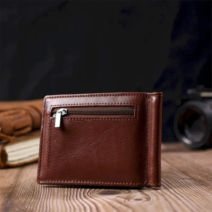 Зручний затискач для грошей із натуральної гладкої шкіри ST Leather 19427 Коричневий