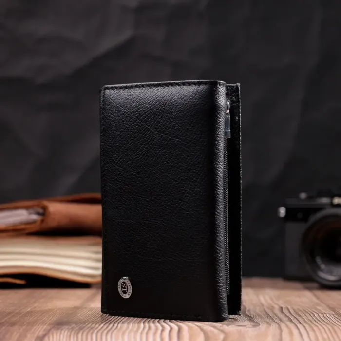 Удобный женский кошелек в три сложения из натуральной кожи ST Leather 19468 Черный