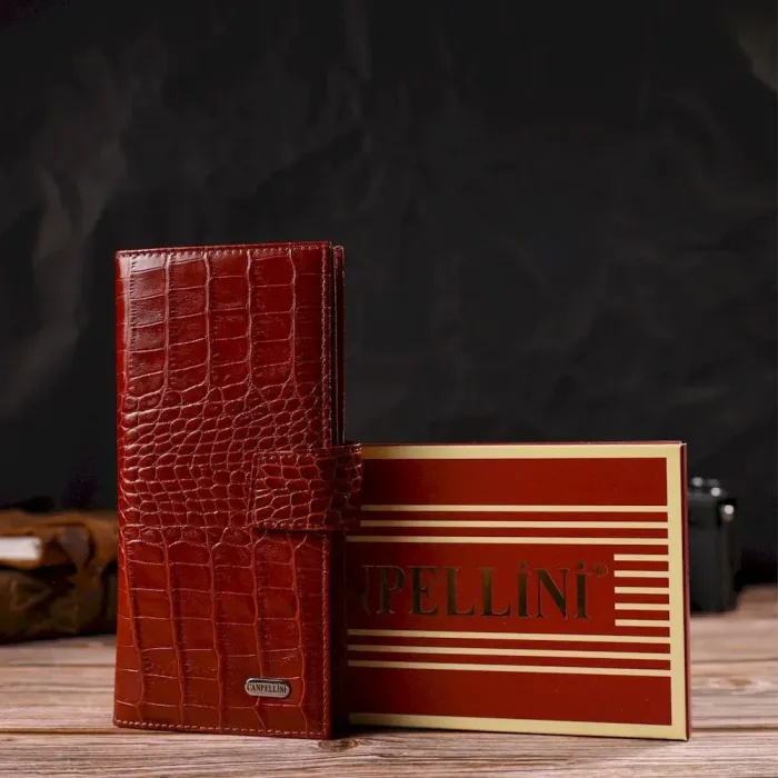 Ультрамодний гаманець для чоловіків з натуральної шкіри з тисненням під крокодила CANPELLINI 21918 Рудий