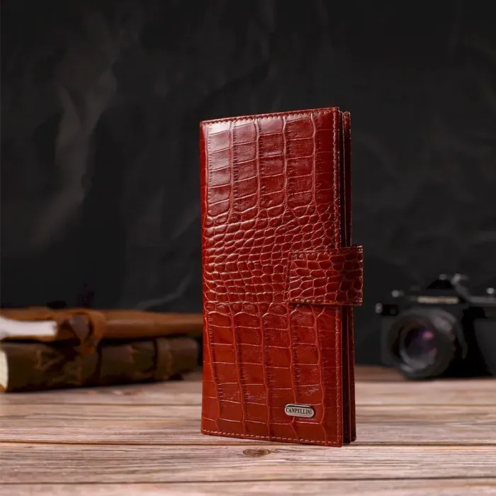 Ультрамодний гаманець для чоловіків з натуральної шкіри з тисненням під крокодила CANPELLINI 21918 Рудий