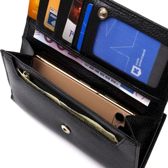 Унікальне портмоне унісекс з натуральної дрібнозернистої шкіри CANPELLINI 21856 Чорне