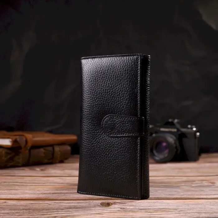 Унікальне портмоне унісекс з натуральної дрібнозернистої шкіри CANPELLINI 21856 Чорне