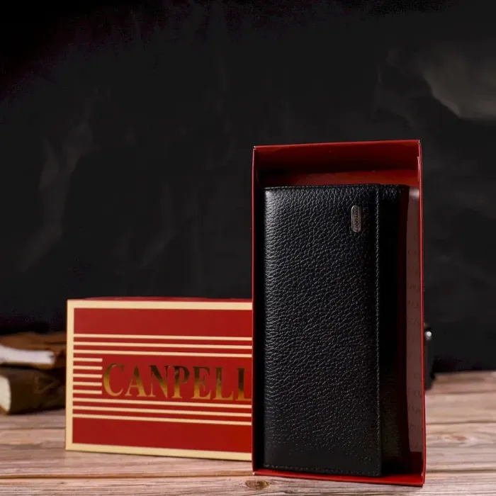 Унікальне портмоне унісекс з натуральної дрібнозернистої шкіри CANPELLINI 21856 Чорне