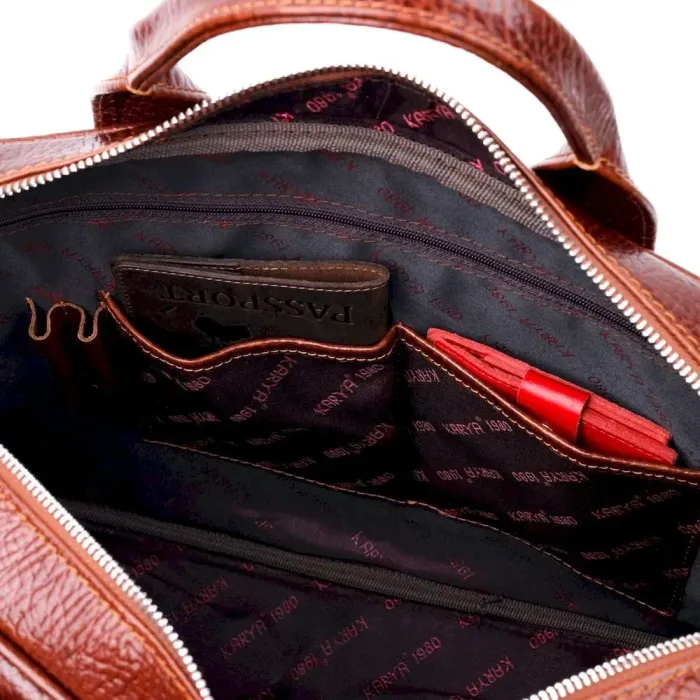 Універсальна чоловіча сумка-портфель на плече KARYA 20936 шкіряний Коричневий