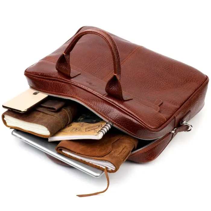 Універсальна чоловіча сумка-портфель на плече KARYA 20936 шкіряний Коричневий